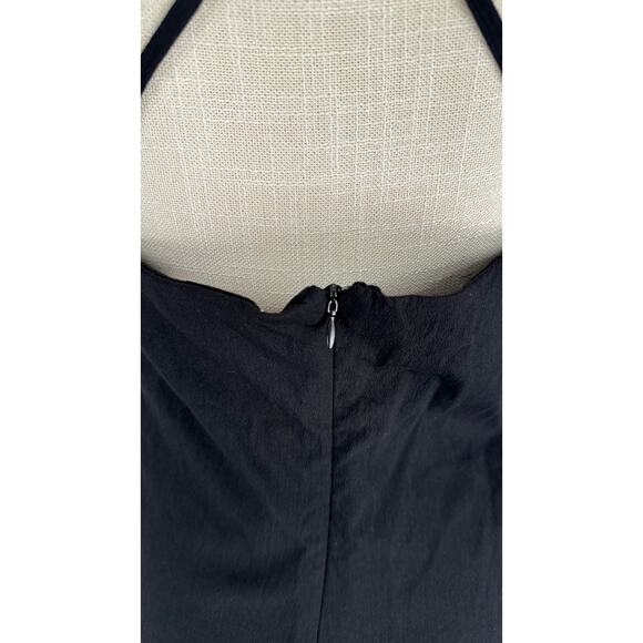 MNG Mango Ruched Midi Dress Womens Size 10 Square Neck New Black Sleeveless - Picture 15 of 16